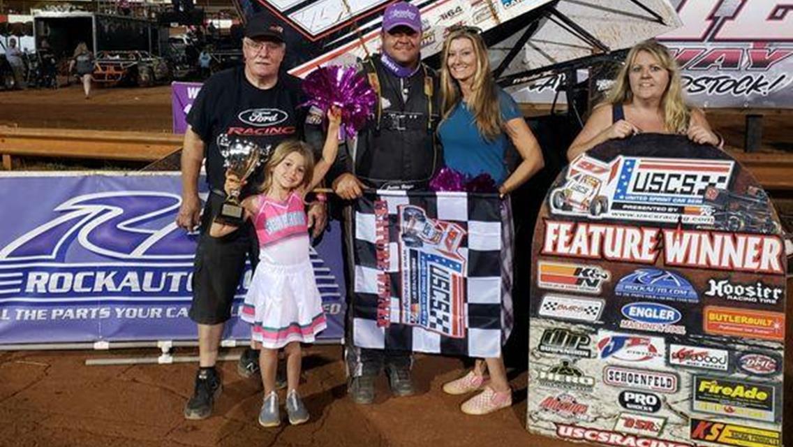 Justin Barger won Saturday night's 27-lap Dixie Sprint Car Nationals/Randy Helton Memorial Race at Dixie Speedway