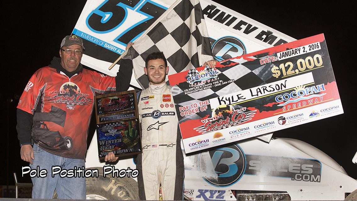 NASCAR’s Larson Takes Advantage of Rare Dirt Start to Win Round 2 of Winter Heat Sprint Car Showdown