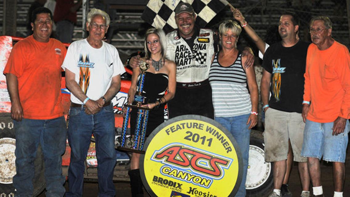 Charles Davis, Jr., picked off his first Sunoco Fuel ASCS Canyon Region main event win of the year in Saturday night's feature at Canyon Speedway Park in Peoria, AZ.