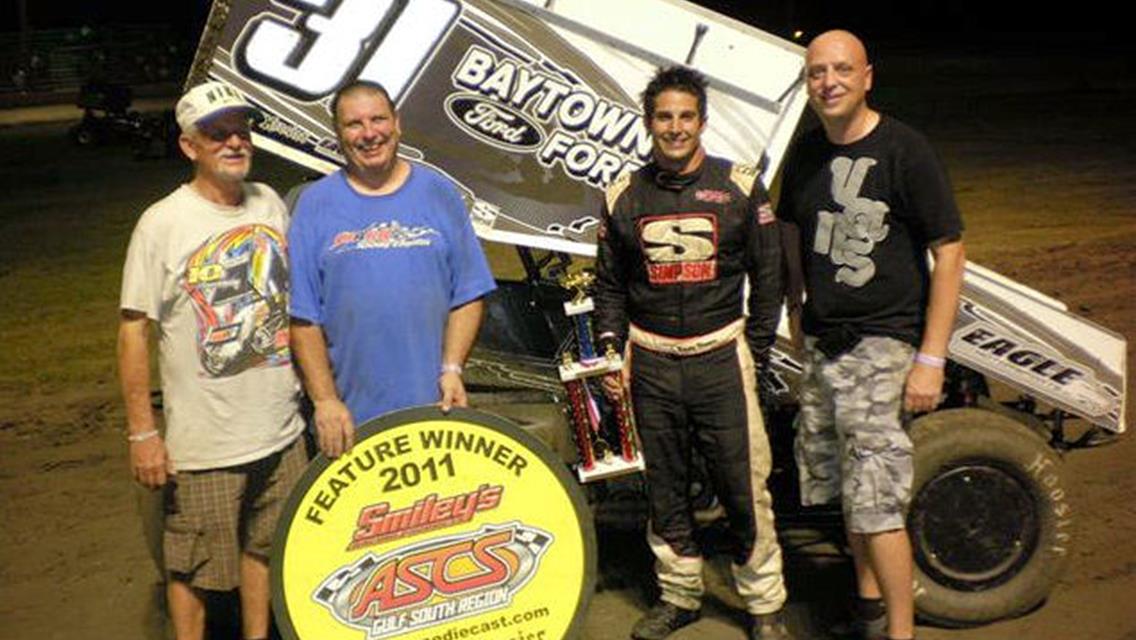 Attached Photo: Brandon Berryman snared his first Smiley's Racing Products ASCS Gulf South win of the year in Friday night's 25-lap main event at Beaumont's Golden Triangle Raceway Park. (ASCS Gulf South photo)