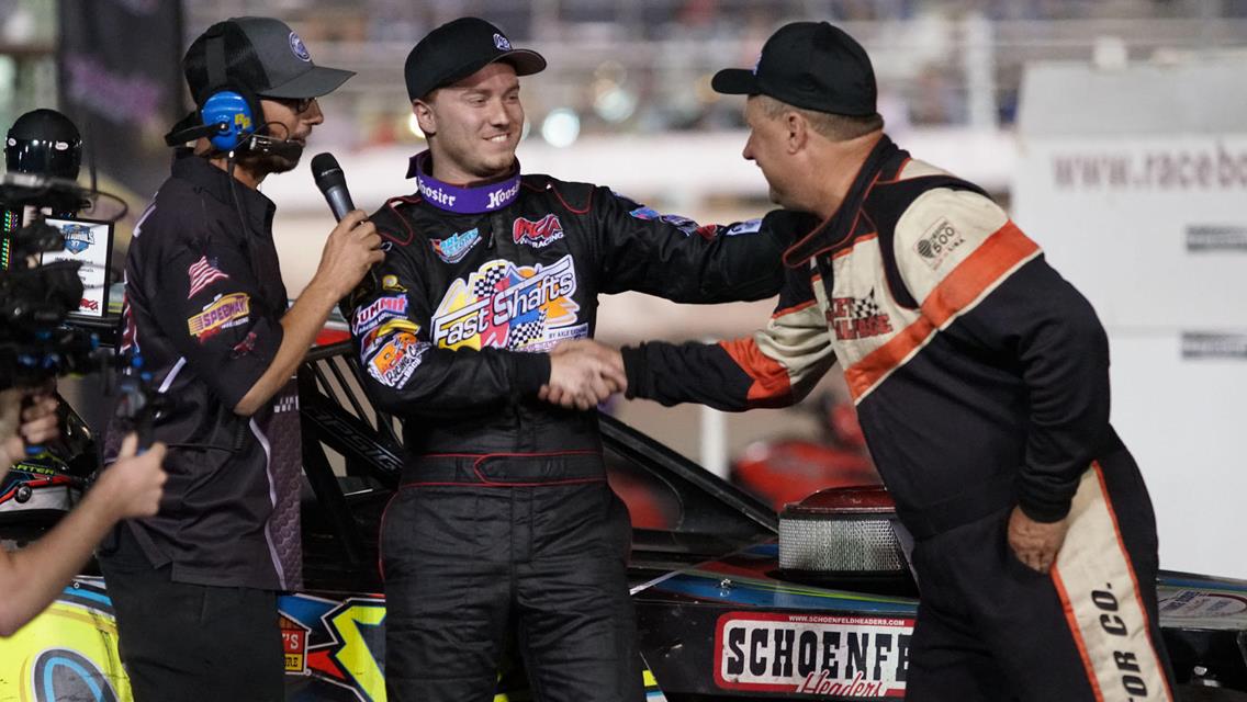 Cayden Carter and Jeff Aikey both won Friday Modified qualifiers at Boone Speedway and will meet on the track again on championship night at the IMCA Speedway Motors Super Nationals fueled by Casey’s. (Photo by Melissa Coker, Melissa’s Out On A Limb Photography)
