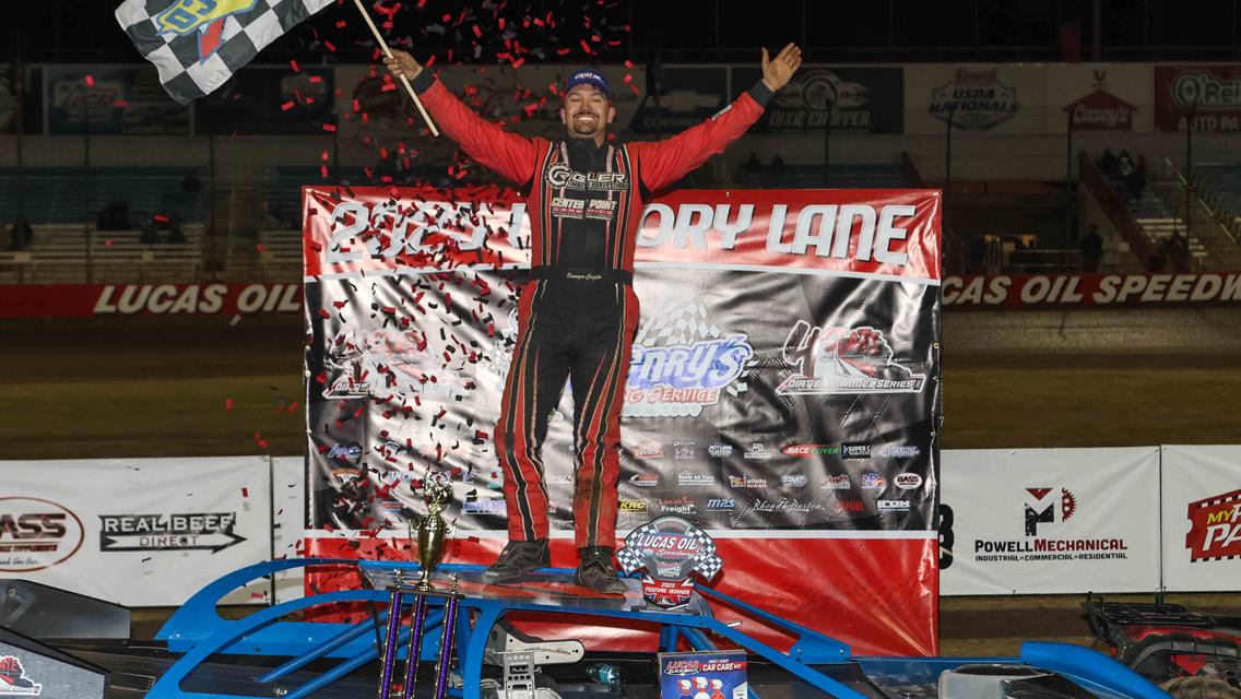 Crigler goes wire-to-wire for 4 State Late Model win in Lucas Oil Speedway opener as Carroll, Galvan also prevail