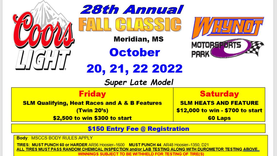 28th Coors Light Fall Classic Details Released