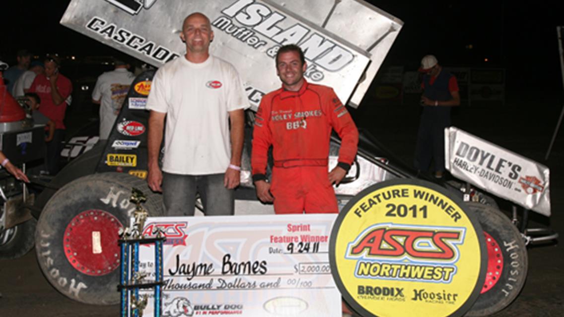 Jayme Barnes topped Saturday night's season-ending ASCS Northwest main event at Yakima's State Fair Raceway. (Stacy Verrall photo)